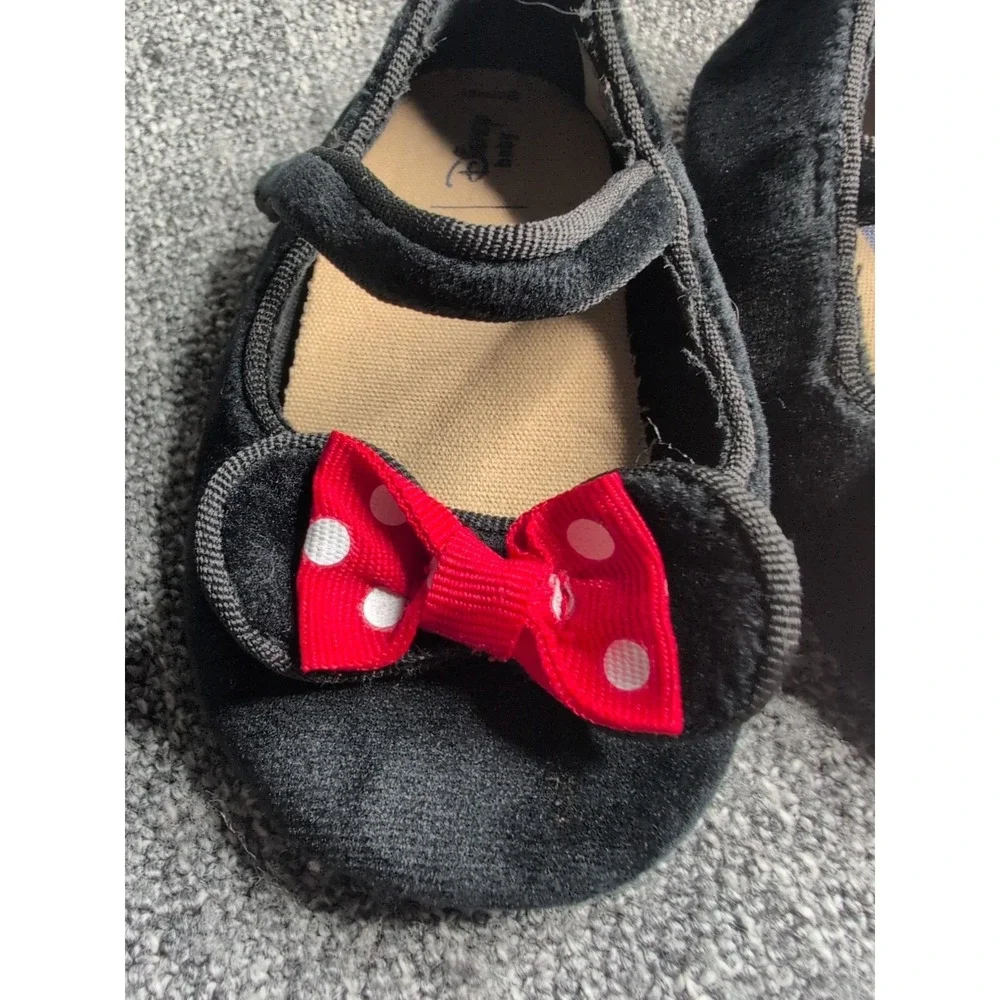 Baby Gap Disney Minnie Mouse Shoes Black Red Polka Dot Bow Size 18-24M‎ Slip On